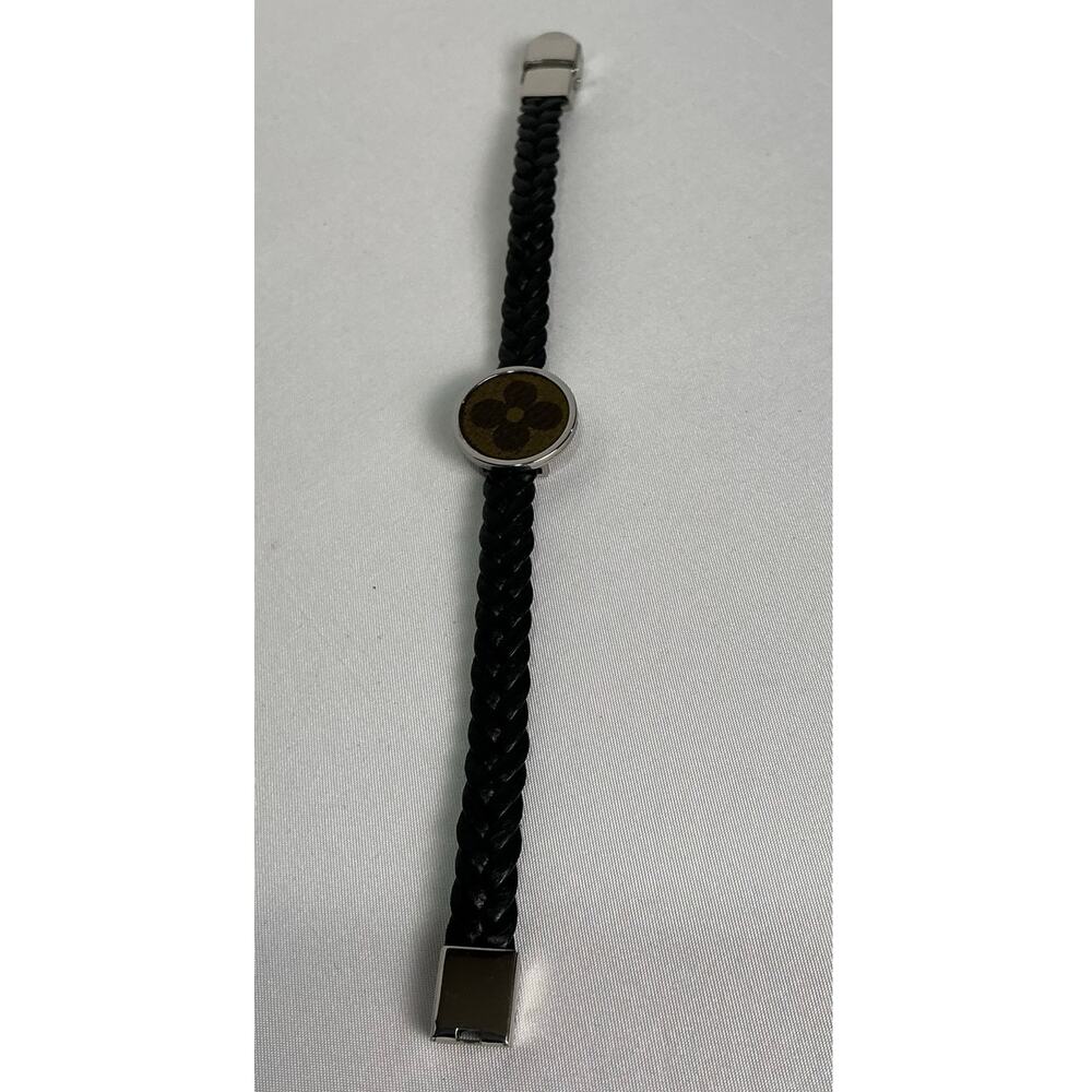 Louis Vuitton Monogram Canvas Adjustable Black Leather Bracelet - Picture 2 of 9